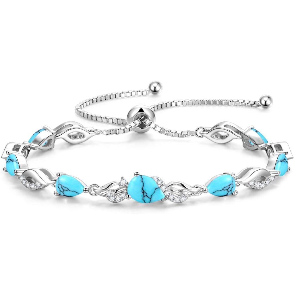 Birthstone Teardrop Tennis Bracelet For Women, Sterling Silver 9x7mm Main Gemsto